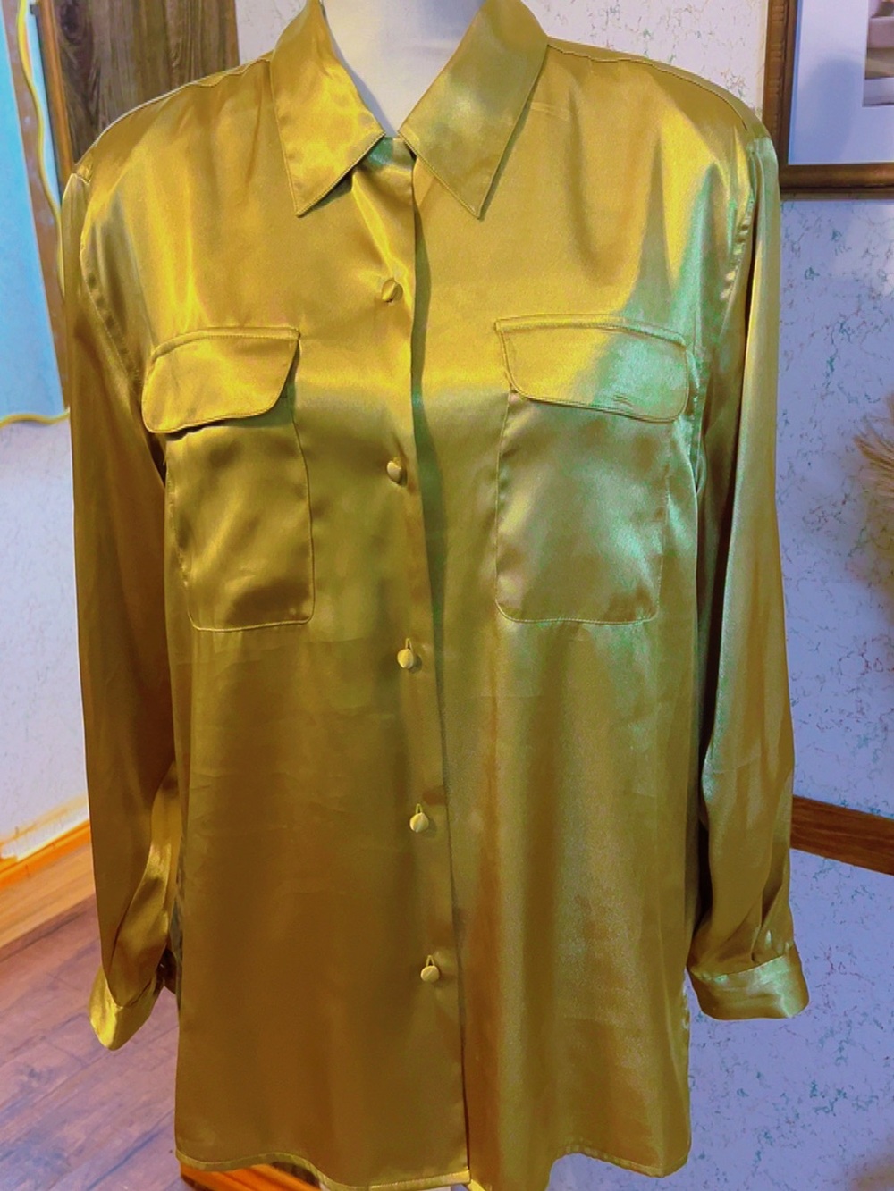 Laura Scott Gold Satin Blouse – Size 16